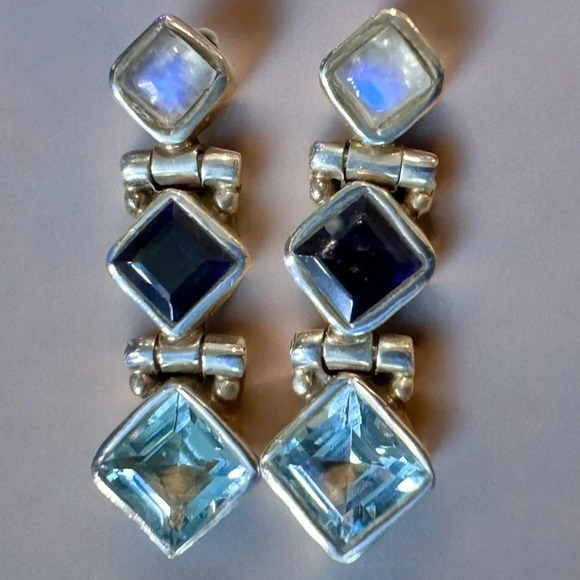 Moonstone|Amethyst|Topaz Sterling Silver Post Earrings - Picture 4 of 8